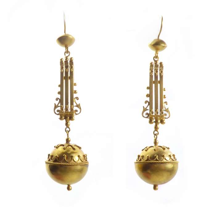 Pair of 19th century gold ball pendant earrings